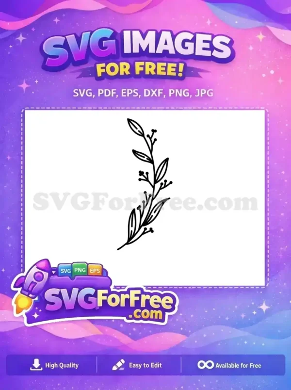 A stunning free botanical line art design featuring a delicate branch with leaves and small berries. A versatile free SVG.