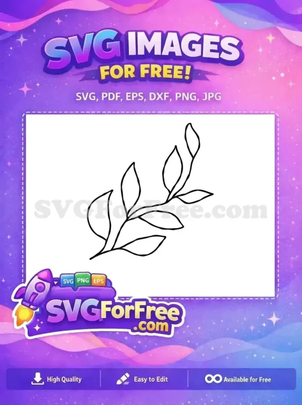 A free delicate black outline drawing of a leafy branch, offering a versatile botanical element for your creative projects.