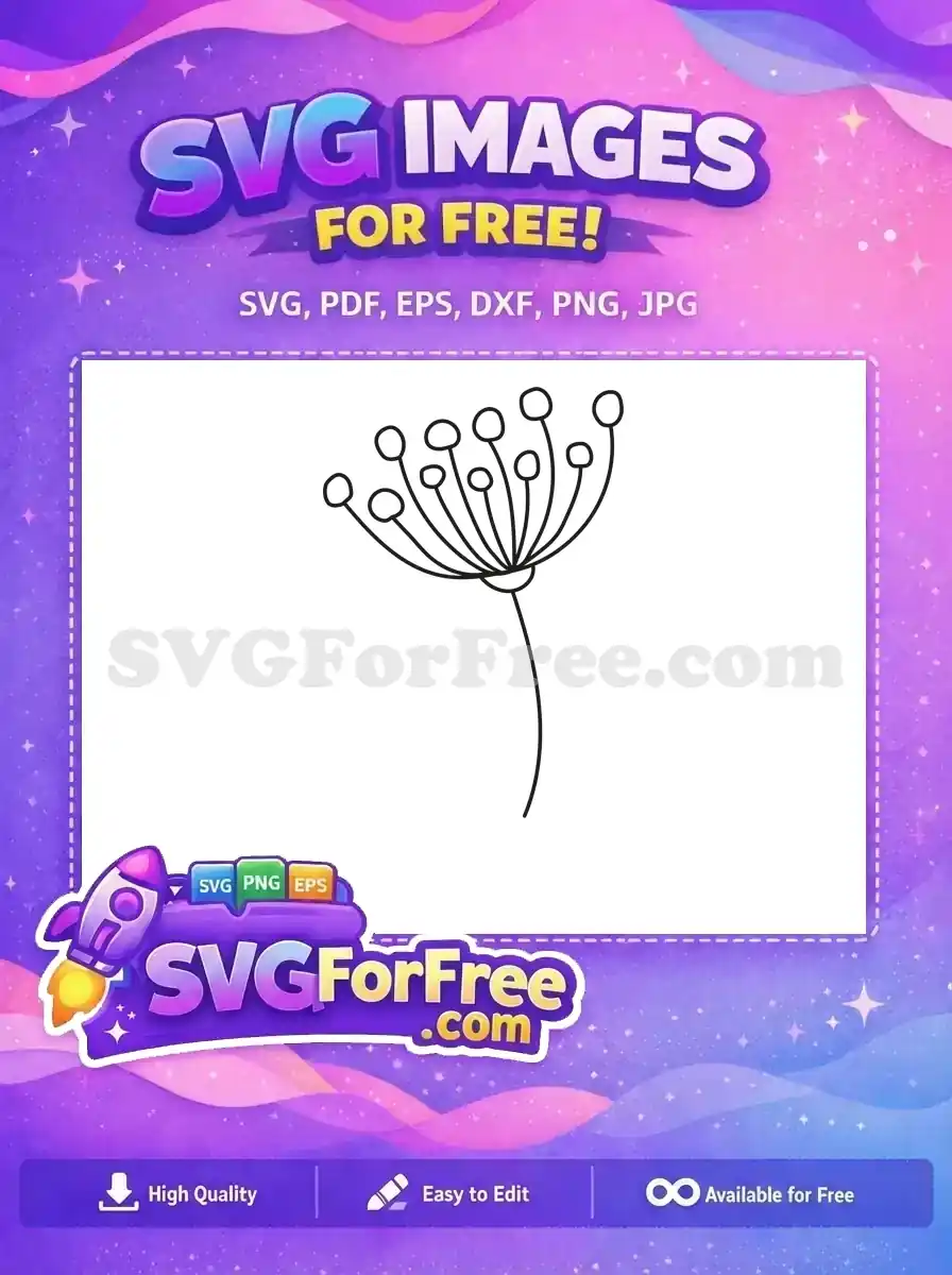 A free SVG image showcasing a minimalist line art plant, featuring a central stem with radiating stalks ending in circles. A versatile free design.