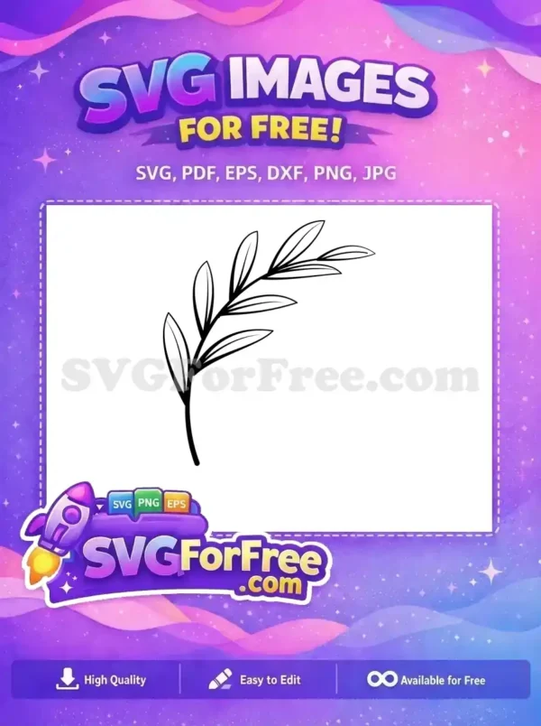 A beautiful free SVG line art drawing of a minimalist leafy branch, ideal for various free design projects and crafts.