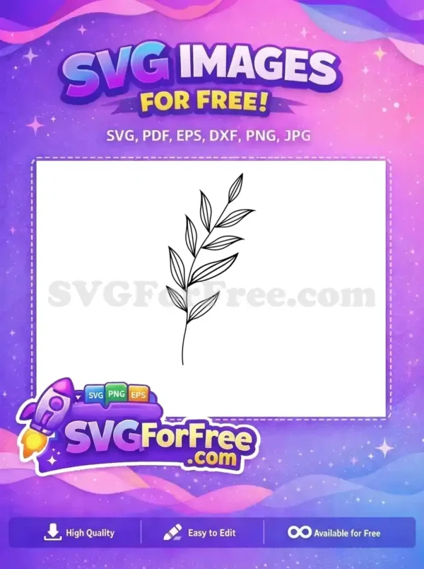 A beautiful free line art SVG of a plant stem with elongated leaves, ideal for various creative free design projects.