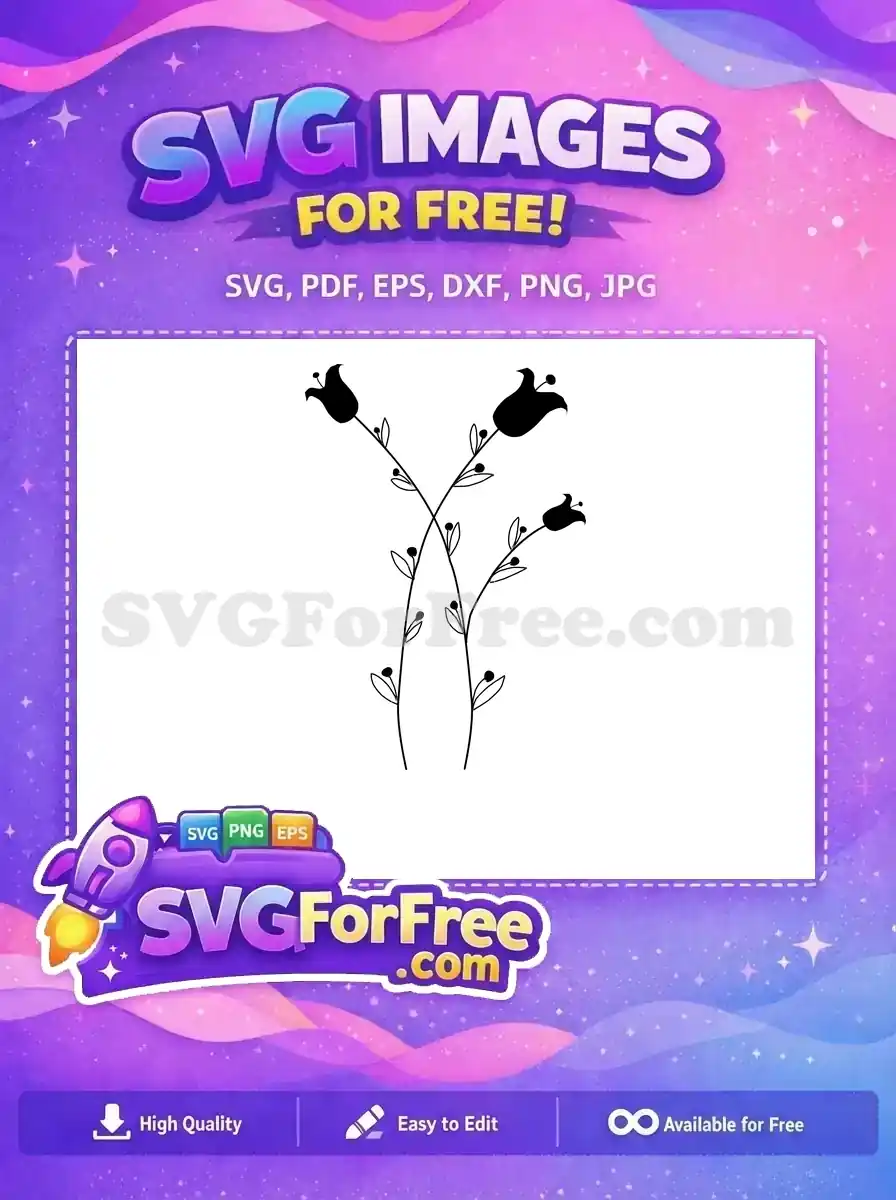 Graceful free floral SVG design featuring two intertwined stems with bell flowers and berries. A versatile free vector art download.