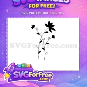 A free minimalist black and white SVG of intertwined floral vines with three stylized flowers, perfect for free craft projects and digital designs.