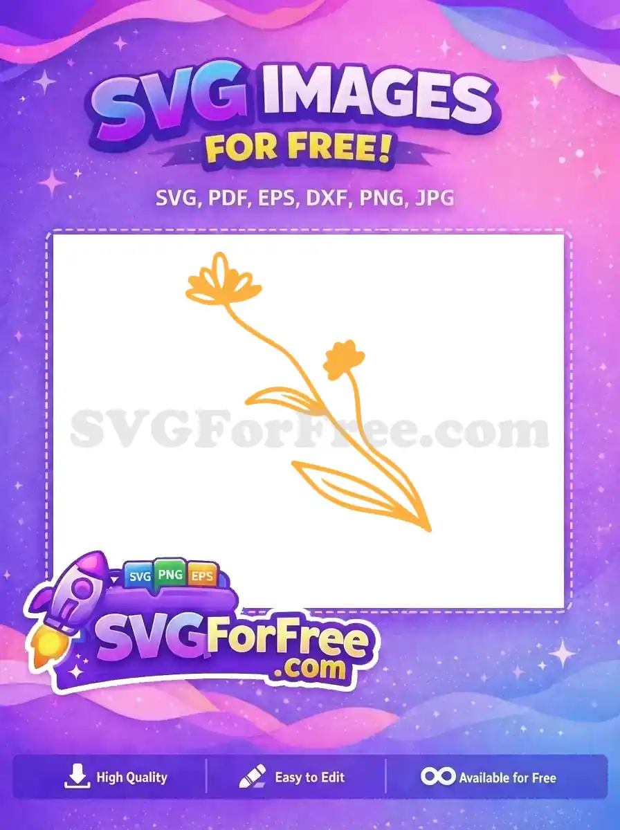 A beautiful free hand-drawn orange flower illustration with a stem and leaves, ideal for various creative projects. Download this free design now!