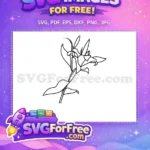 Free Botanical Lily Line Art Free Elegant Stem Botanical Leaves Free SVG - Instant Download