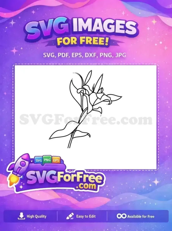 Elegant free lily line art SVG, perfect for engraving or cutting. This free design adds a sophisticated floral touch.