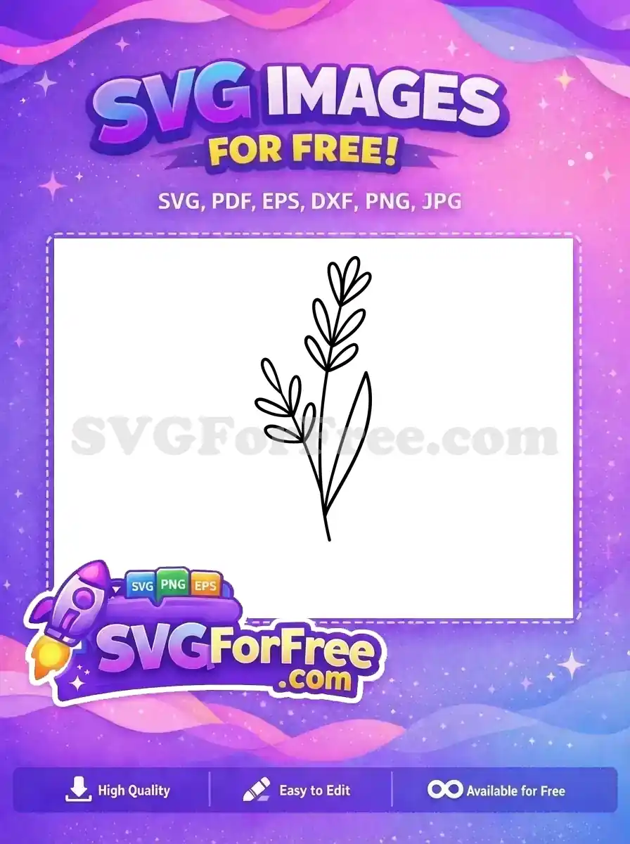 A lovely free minimalist botanical line art drawing, featuring a delicate plant stem with simple leaves. A versatile free design.