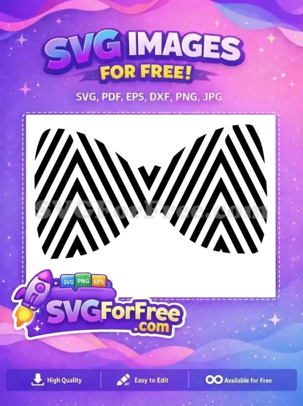 Free Geometric Bow Tie SVG Design – Modern & Stylish A free design featuring a bold, symmetrical black and white bow tie shape with chevron stripes. An eye-catching free SVG.
