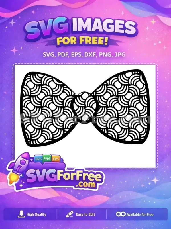 Elegant Free Bow Tie SVG Design – Perfect for Crafts! A stylish black and white free bow tie design, featuring an intricate, repeating semi-circular pattern. A truly free vector.