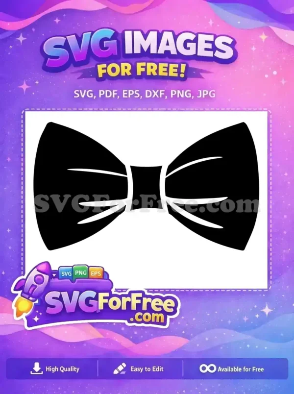 A crisp black bow tie silhouette, a timeless free design for formal wear and elegant craft projects. Download this free SVG now!