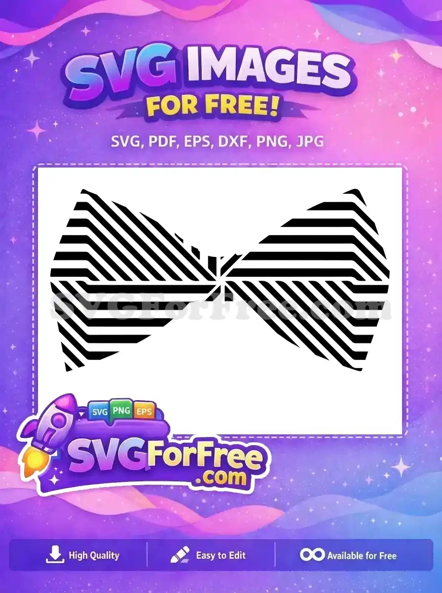 A free SVG of an abstract black and white striped bow tie design, perfect for modern graphic arts and crafts. Download this free vector now!