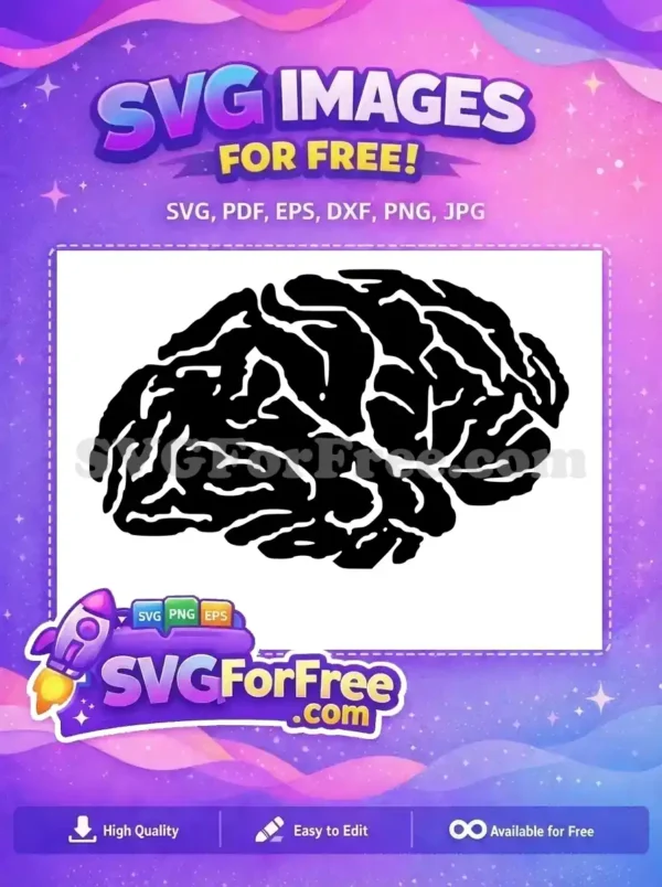 A free, detailed black silhouette of a human brain, showcasing its intricate folds. Ideal for neuroscience projects and free designs.