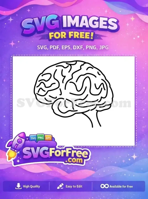 A free SVG outline of a human brain, perfect for educational content or medical-themed designs. This free vector is highly adaptable.