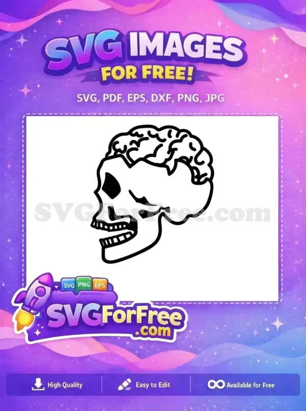A striking free SVG of a stylized skull with an exposed brain, perfect for unique creative designs and projects.