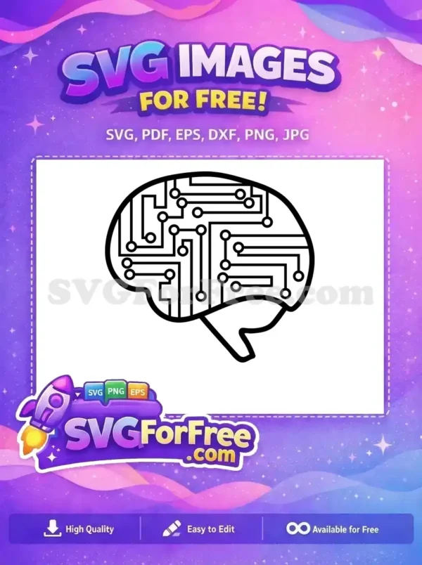 Free AI brain design SVG featuring a circuit board pattern within a human head silhouette. Ideal for tech-themed free projects.
