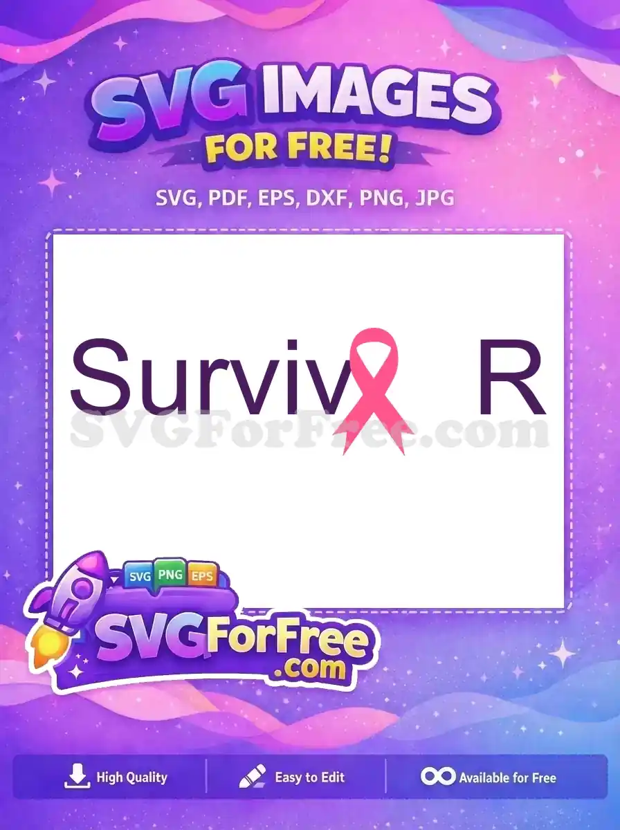A free 'SurvivR' design, featuring dark purple text with a pink breast cancer ribbon replacing the 'o'. This free SVG symbolizes hope and strength for survivors.