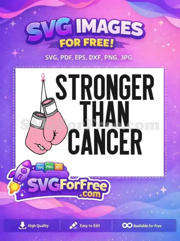 A free 'Stronger Than Cancer' SVG design featuring pink boxing gloves and a ribbon, symbolizing strength and hope.