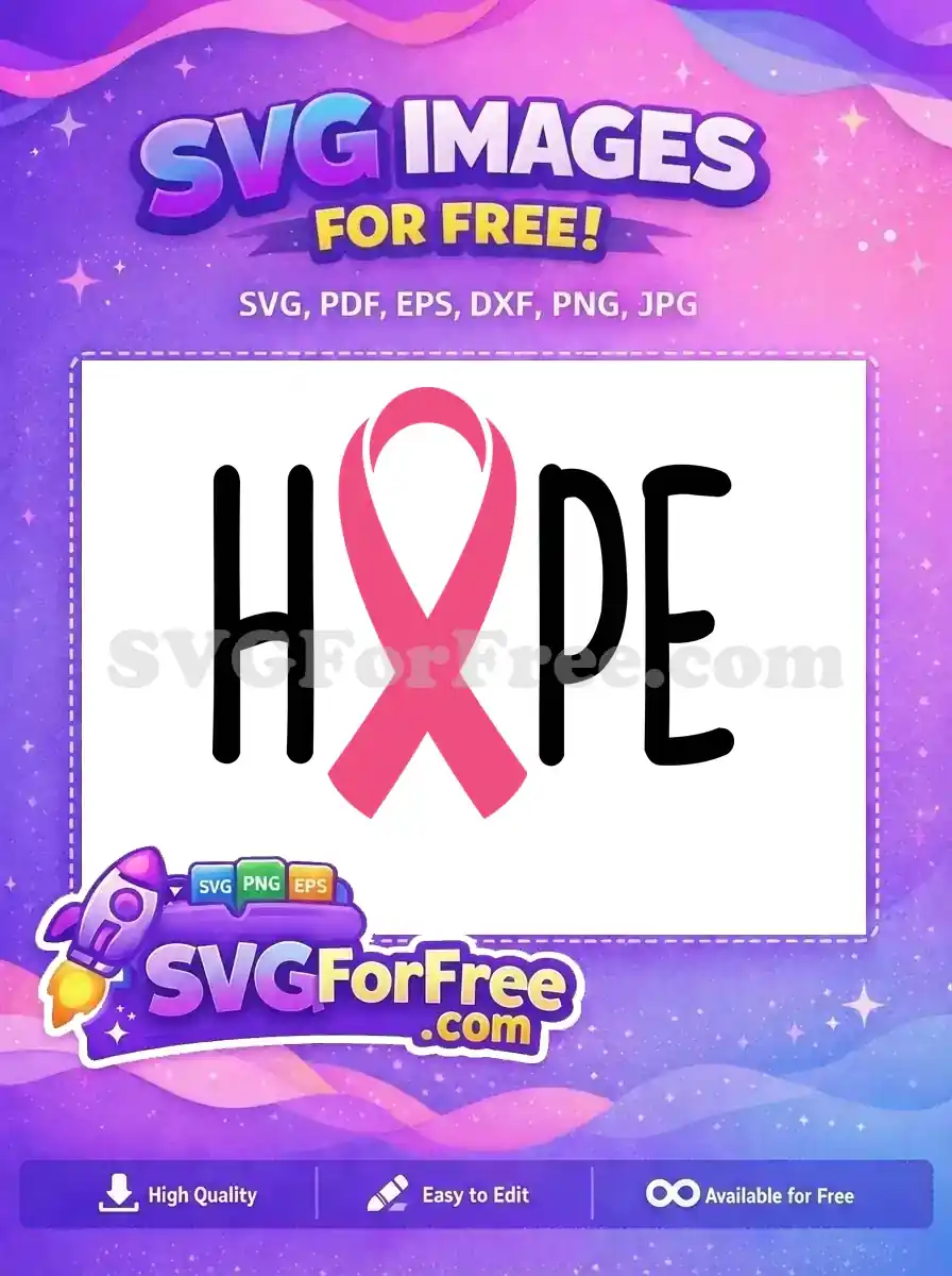 A free breast cancer awareness SVG design featuring the word 'HOPE' with a pink ribbon. Download this free vector now!