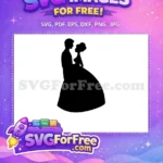 Free Wedding Couple Silhouette Free Flowing Gown Bridal Designs Free SVG - Instant Download