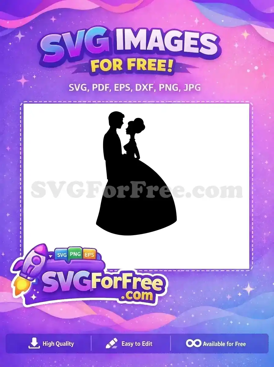 A captivating free design featuring a silhouette of a couple in a romantic embrace, ideal for wedding themes. Download this free SVG.