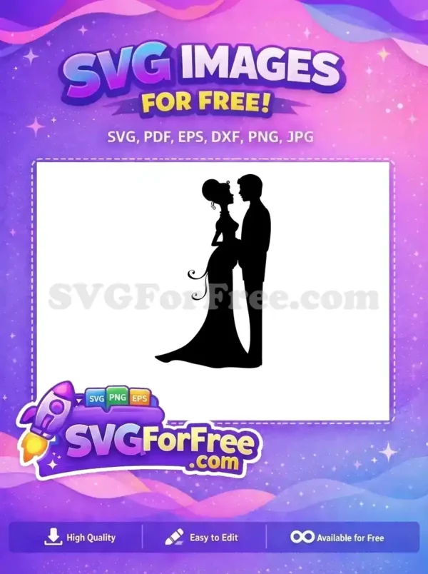 Free elegant wedding couple silhouette, a romantic design with intricate details for various free craft projects. Get this free vector now!