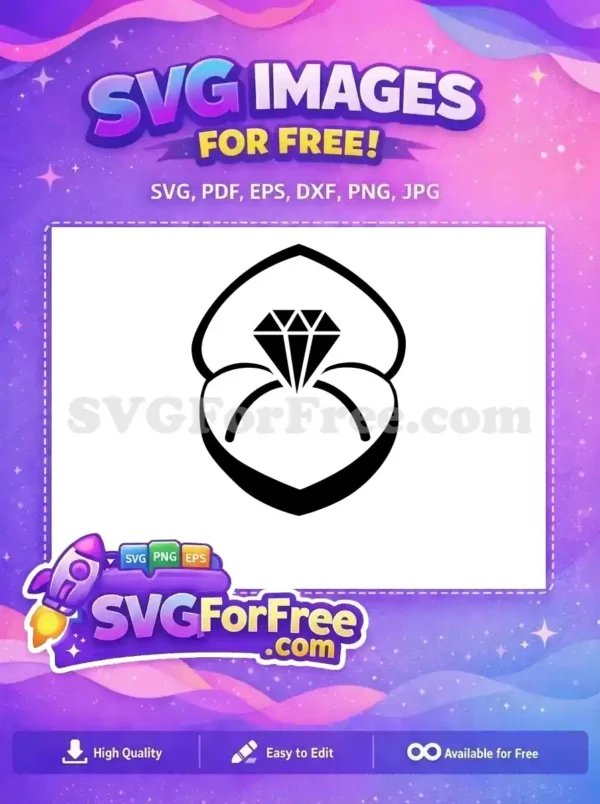 A free elegant black and white SVG design of a diamond engagement ring, symbolizing love and commitment. A versatile free vector.