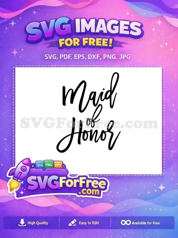 Elegant free 'Maid of Honor' script design in black on a white background, ideal for wedding apparel and decor.