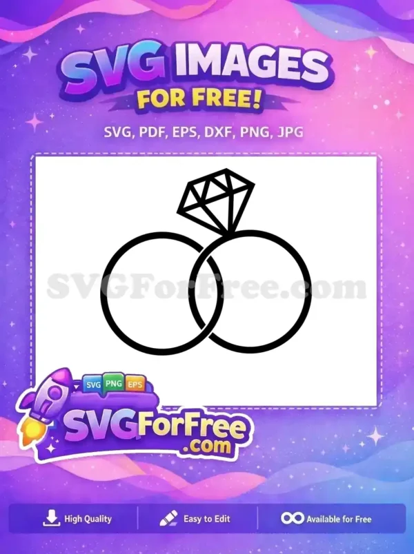 A free SVG icon featuring two intertwined wedding rings, one with a sparkling diamond. Ideal for free romantic designs.