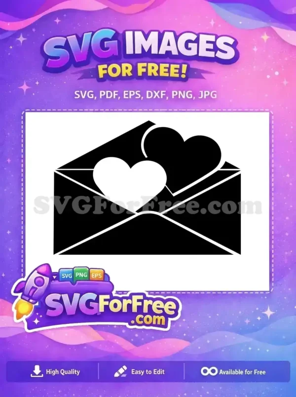 A free design showing an open black envelope revealing two hearts, one white and one black, symbolizing love. This free vector is ideal for expressing affection and connection.