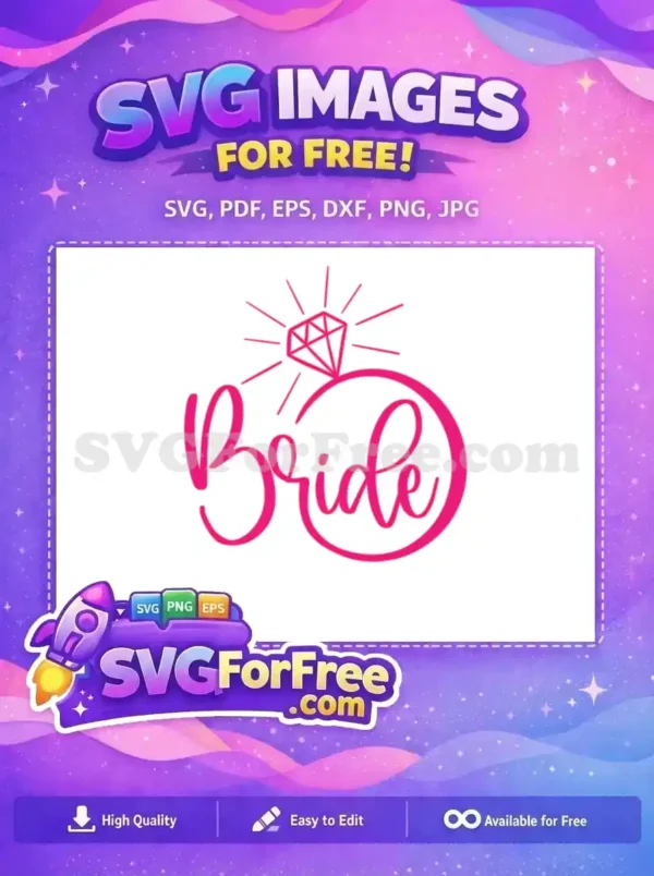 Free Bride SVG design featuring a sparkling diamond ring, perfect for wedding crafts and apparel. Grab this free vector now!