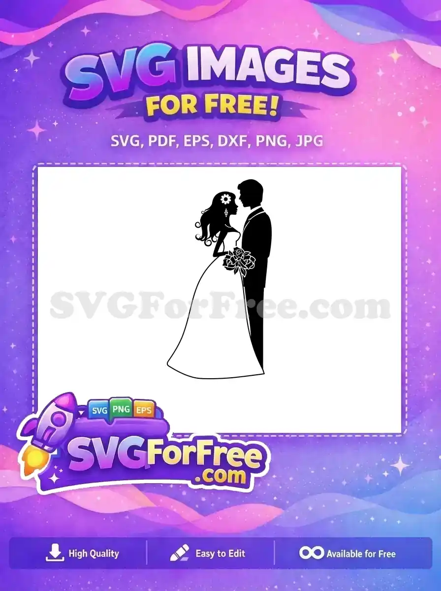 A beautiful free design of a wedding couple silhouette, featuring a bride and groom in an intimate pose, perfect for free creative projects.
