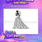 Free Bride Silhouette Damask Dress Free Veil and Flowers Bridal Free SVG - Instant Download