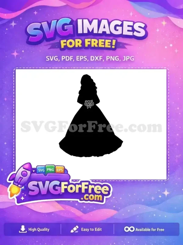 Elegant free design featuring a beautiful bride in a flowing gown silhouette with a detailed floral waist accent.