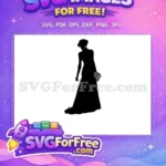 Free Elegant Bride Silhouette Free Holding Rose Bouquet Bridal Designs Free SVG - Instant Download