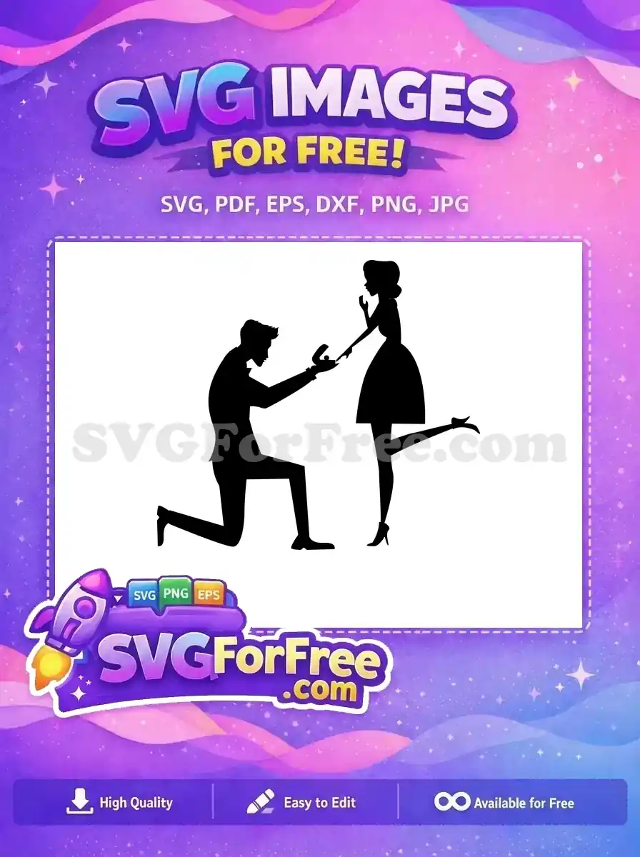 A beautiful free SVG of a man proposing on bended knee to a surprised woman, symbolizing love and commitment.