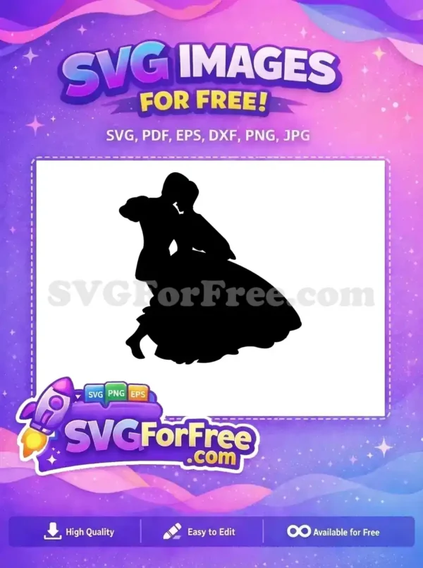 Free Dancing Couple Silhouette SVG – Elegant & Romantic Design Elegant free SVG silhouette of a dancing couple, perfect for romantic themes and wedding invitations. A beautiful free vector design.