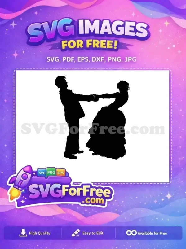Elegant free design of a wedding couple silhouette, holding hands, ideal for romantic projects and invitations.