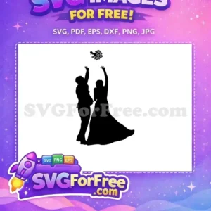 Free wedding bouquet toss silhouette featuring a bride and groom reaching for the tossed flowers. A lovely free design.