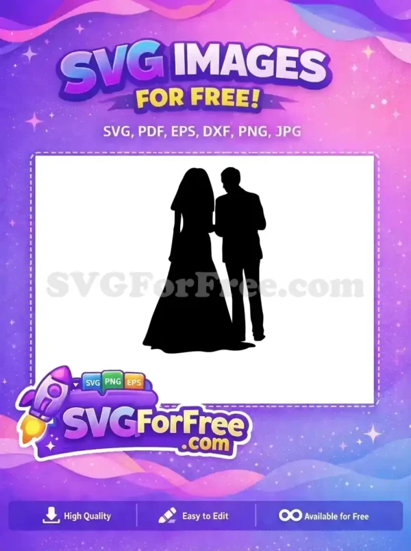 Discover this free wedding couple silhouette, ideal for DIY projects. A versatile and elegant design for all your creative needs.