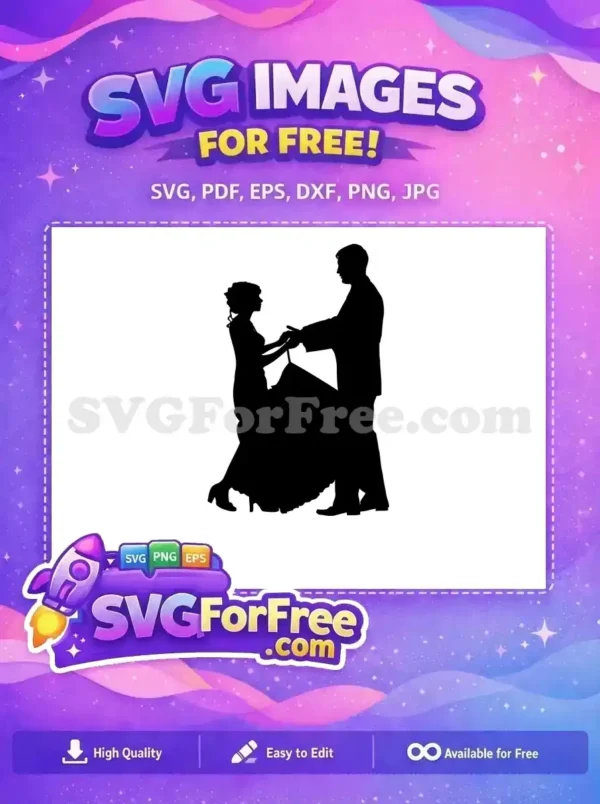 Free elegant silhouette of a dancing couple, ideal for wedding invitations and romantic craft projects. Download this free design.