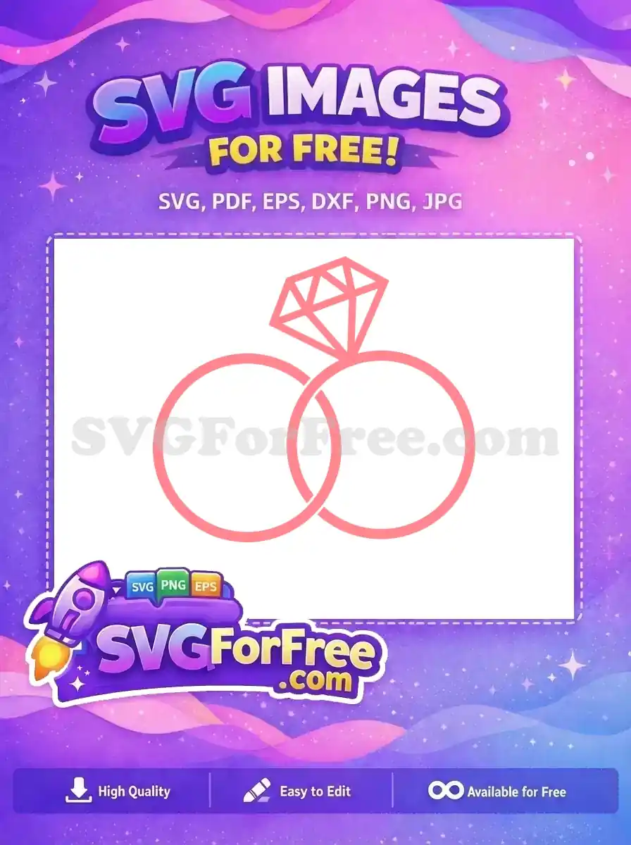 Elegant free SVG of two interlocking wedding rings, one featuring a sparkling diamond. Ideal for romantic projects and celebrations.