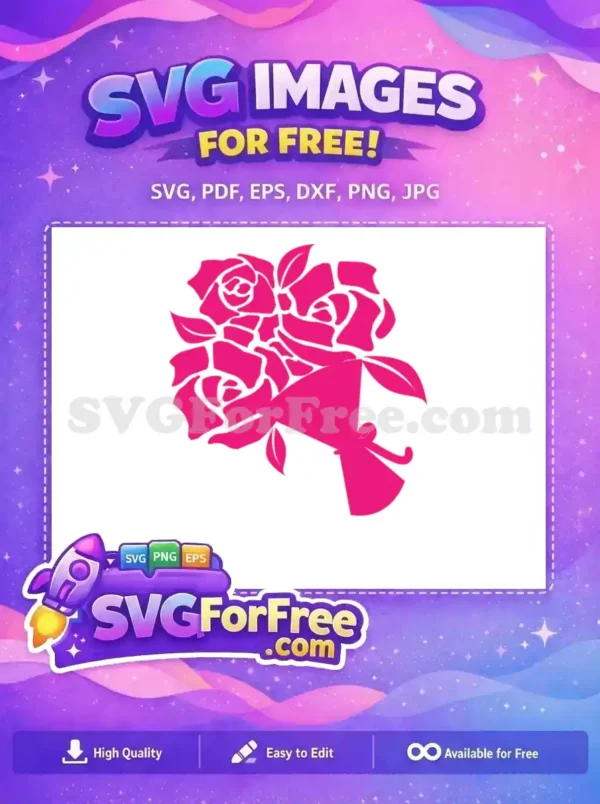A vibrant pink free rose bouquet SVG, showcasing elegant blooms and a charming bow. Perfect for romantic free craft projects.
