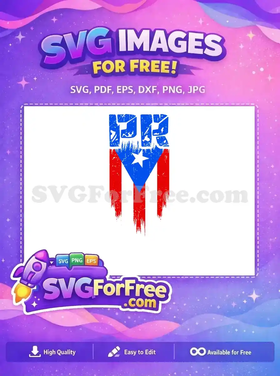 Free distressed Puerto Rico flag SVG with grunge texture, featuring PR letters and a dripping paint effect, ideal for crafts.