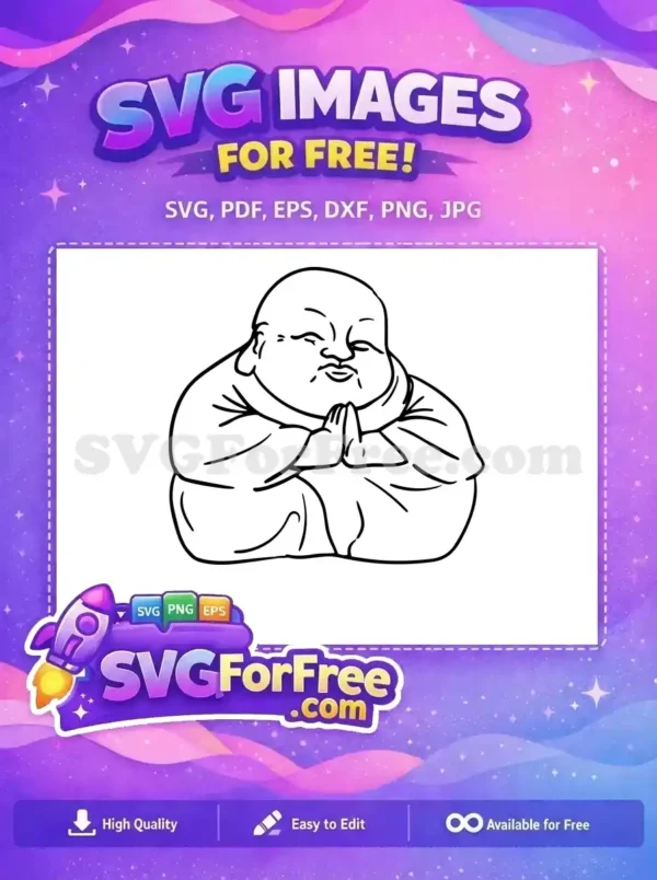 A charming, free line art Buddha drawing, seated with hands in prayer, offering a peaceful and free design for all your creative ventures.
