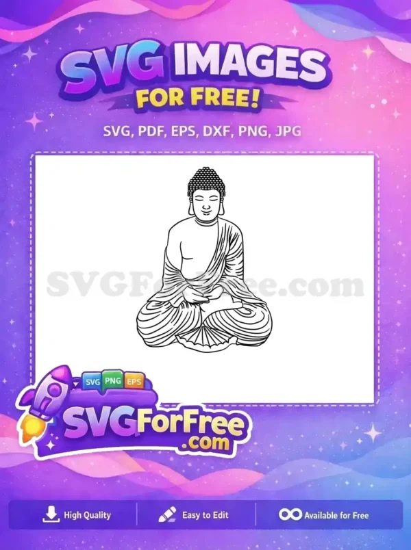 A free outline SVG of Buddha meditating in a lotus position, perfect for spiritual crafts and peaceful designs.
