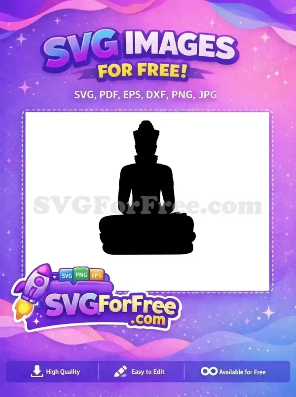 A free SVG of a black Buddha silhouette in a meditative pose. This high-quality free design is ideal for projects.
