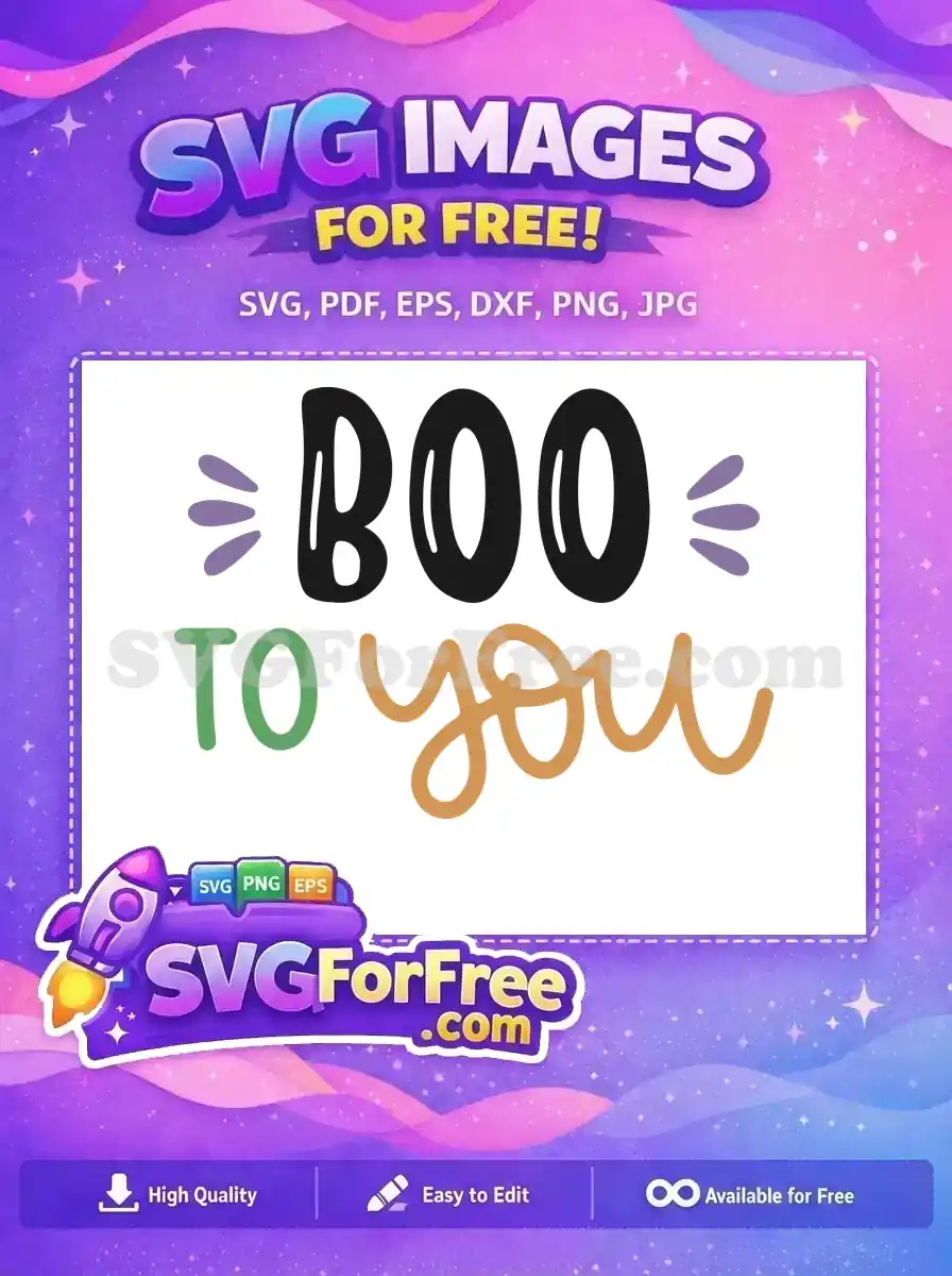 A playful 'Boo To You' free design, featuring colorful, hand-drawn text ideal for your next free Halloween project.