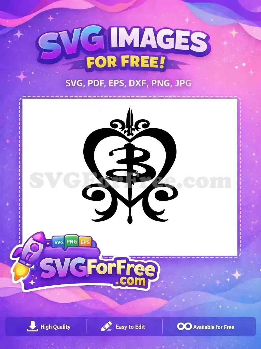 A free SVG of the iconic Buffy the Vampire Slayer logo, featuring a stylized 'B' and stake within a heart, with gothic flourishes. Perfect free design for fans.