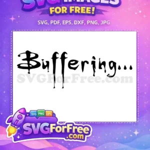 A free SVG of the word 'Buffering...' in a black, dripping, gothic-style font, ideal for spooky free designs. Get this free vector graphic.