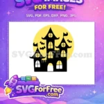 Free Haunted Castle Silhouette Free Yellow Moon Buffy Halloween Free SVG - Instant Download